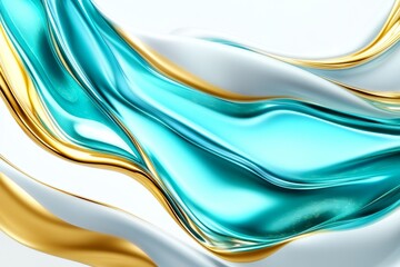 Obraz premium Abstract Teal Gold White Swirls - Elegant flowing teal, gold, and white liquid swirls. Symbolizes luxury, fluidity, movement, elegance, and serenity.