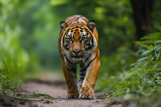 Tiger Walking Through the Jungle: A Powerful Wildlife Scene