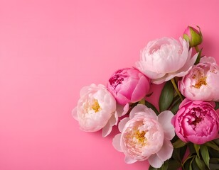Fototapeta premium bouquet of colorful peony flowers isolated on pink background valentine day celebration concept