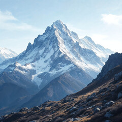 Obraz premium Concept photo of snow covered mountains in winter with space for text, winter landscape