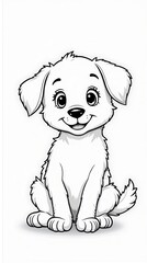 Fototapeta premium Puppy Coloring Book Page Black and White Illustration Perfect for Kids and Adults. Generative AI