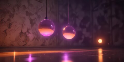 Electric purple glowing orbs suspended in mid-air amidst orange light , orange,  purple
