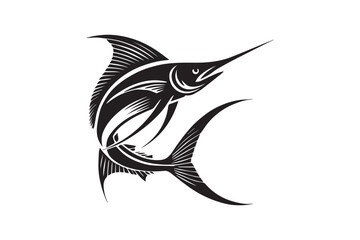 simple black an white sword fish vector silhouette isolated on a white background