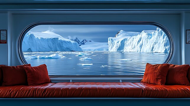Fototapeta Antarctic iceberg vista seen from a ship's window seat.