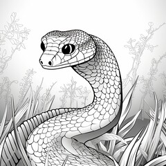 Coloring Page Featuring a Cute Snake in a Natural Setting for Kids to Enjoy and Print. Generative AI