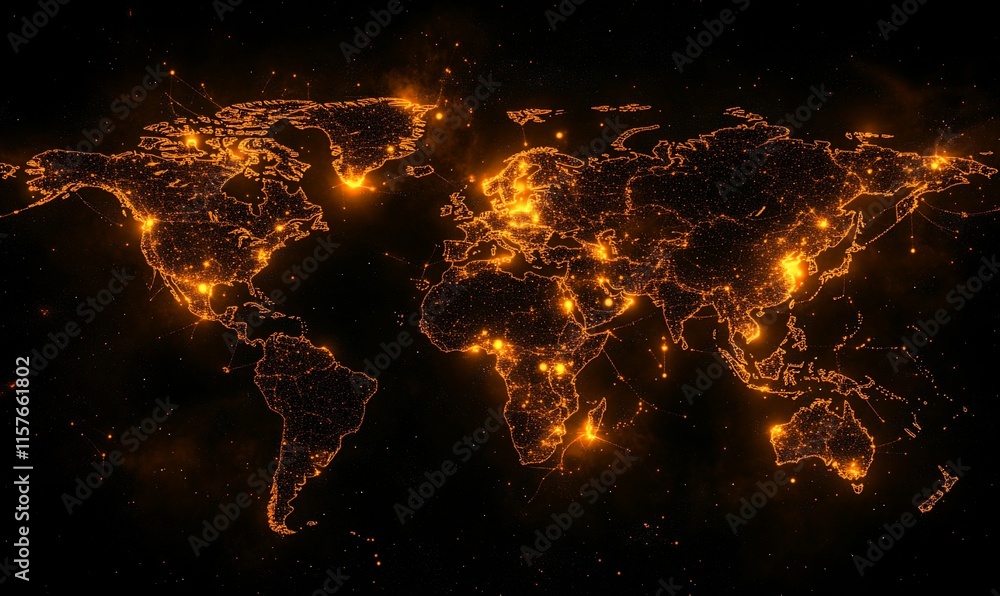 Poster a glowing world map illustrating data points and connectivity.