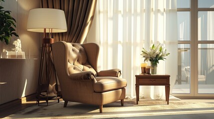 Modern Office Waiting Room with Stylish Armchairs and Wooden Flooring: 3D Rendering