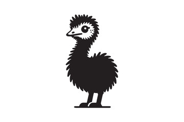 simple black-and-white baby emu chicken vector silhouette isolated on a white background