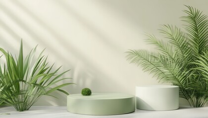 Green Minimalist Product Display with Tropical Plants