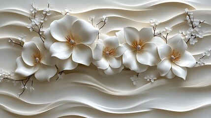 Elegant White Flowers on a Wavy Background