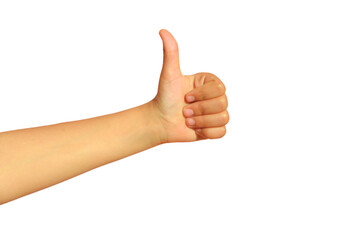 Realistic hand showing thumbs up. Hand making ok, good, yes or like sign. isolated on transparent background. PNG file
