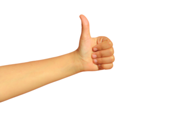 Realistic hand showing thumbs up. Hand making ok, good, yes or like sign. isolated on transparent background. PNG file
