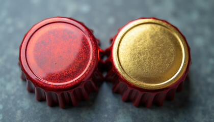 Red and Gold Bottle Caps Closeup
