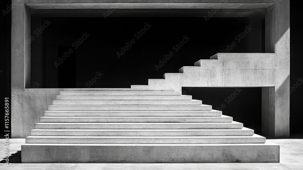 Poster modern architectural staircase in minimalist style with concrete structure highlighting light and sh