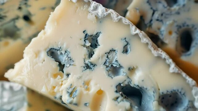 close up of piece of gorgonzola cheese