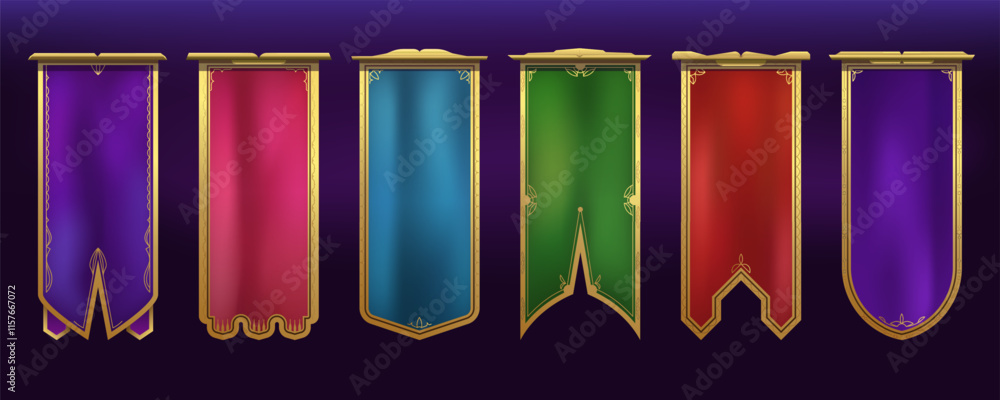 Wall mural set of flags with heraldry elements in medieval or fantasy style. vector flag template with decorati