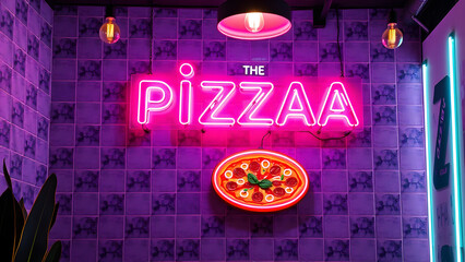 pizza contemporary,   neon light, bright