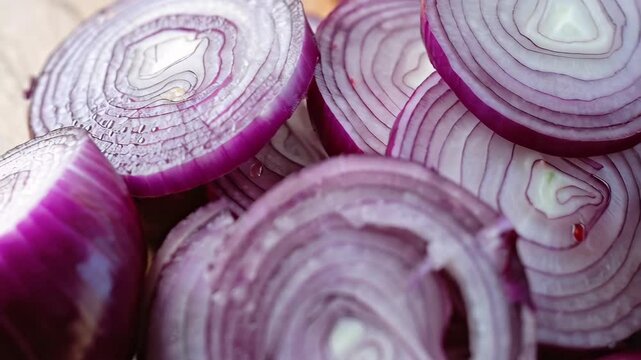 close up of cutted red onion rings background