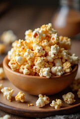 popcorn in wooden bowl