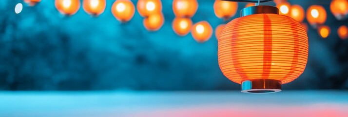 Glow of Vibrant Lanterns at Night - Illuminated lanterns, warm glow, festive ambiance, serene night, cultural celebration. Symbolizing hope, joy, tradition, peace, and beauty.