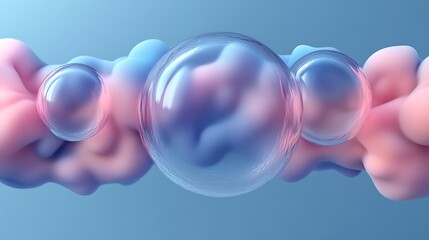 Transparent Spheres Resting on Soft Pastel Clouds