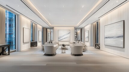 Modern interior design featuring elegant furnishings and contemporary art in a stylish living space.