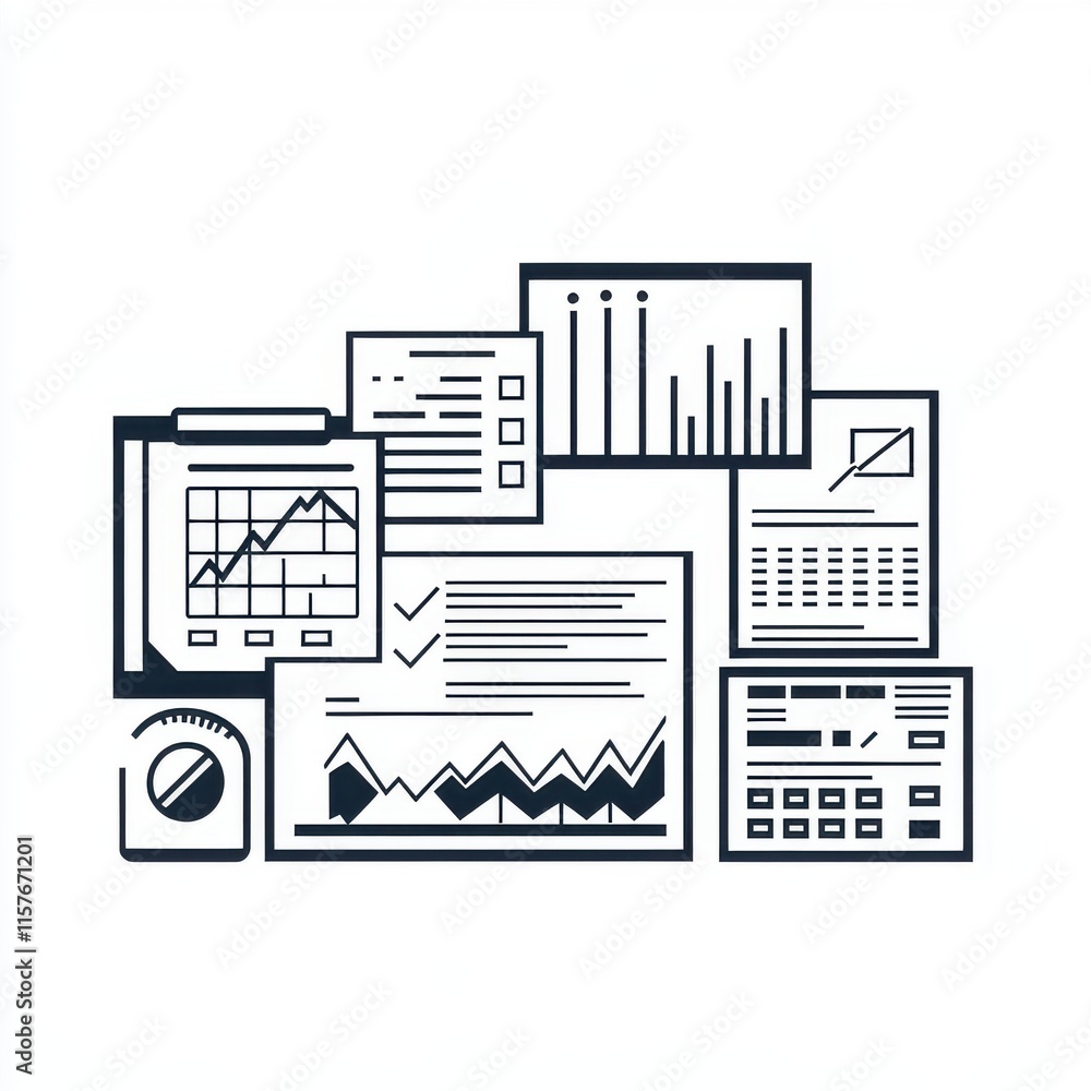Aufkleber analytical charts and graphs illustrating business trends and performance metrics.