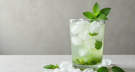 Refreshing mint cocktail in glass with ice cubes © Elenba