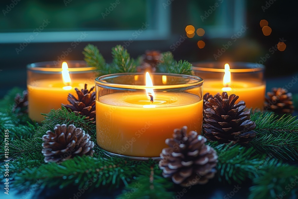 Poster group of candles sitting on a table