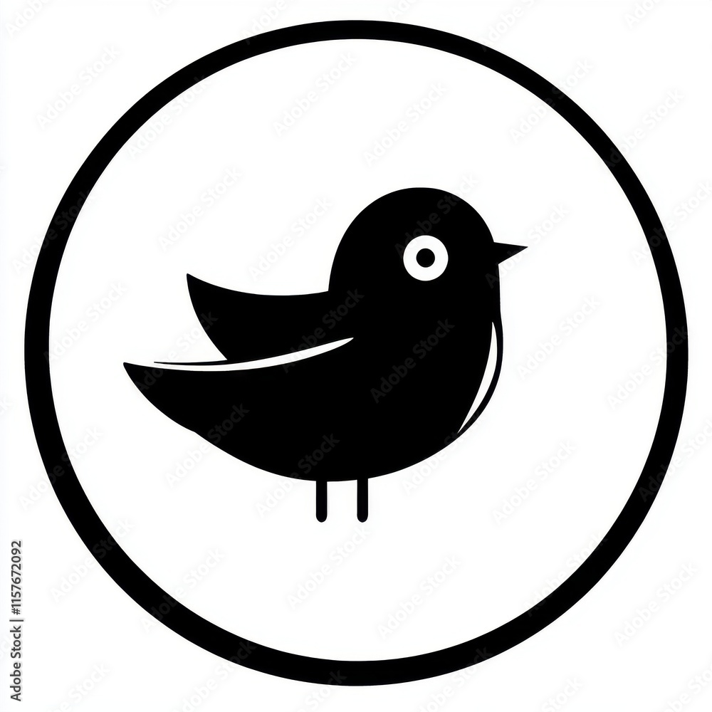 Poster a simple black silhouette of a bird inside a circular border, exuding a playful and minimalistic vib