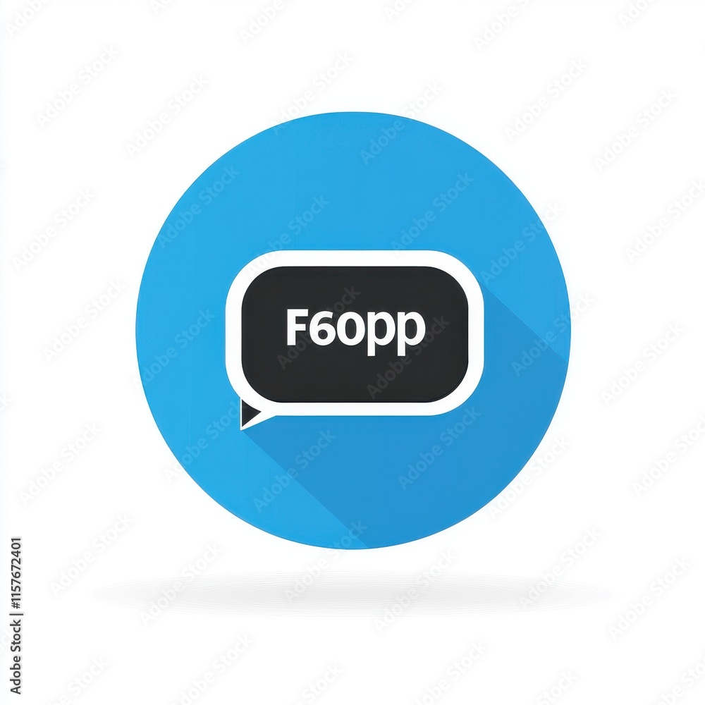 Poster simple blue chat bubble icon featuring the text 'f6opp', ideal for messaging applications or digital