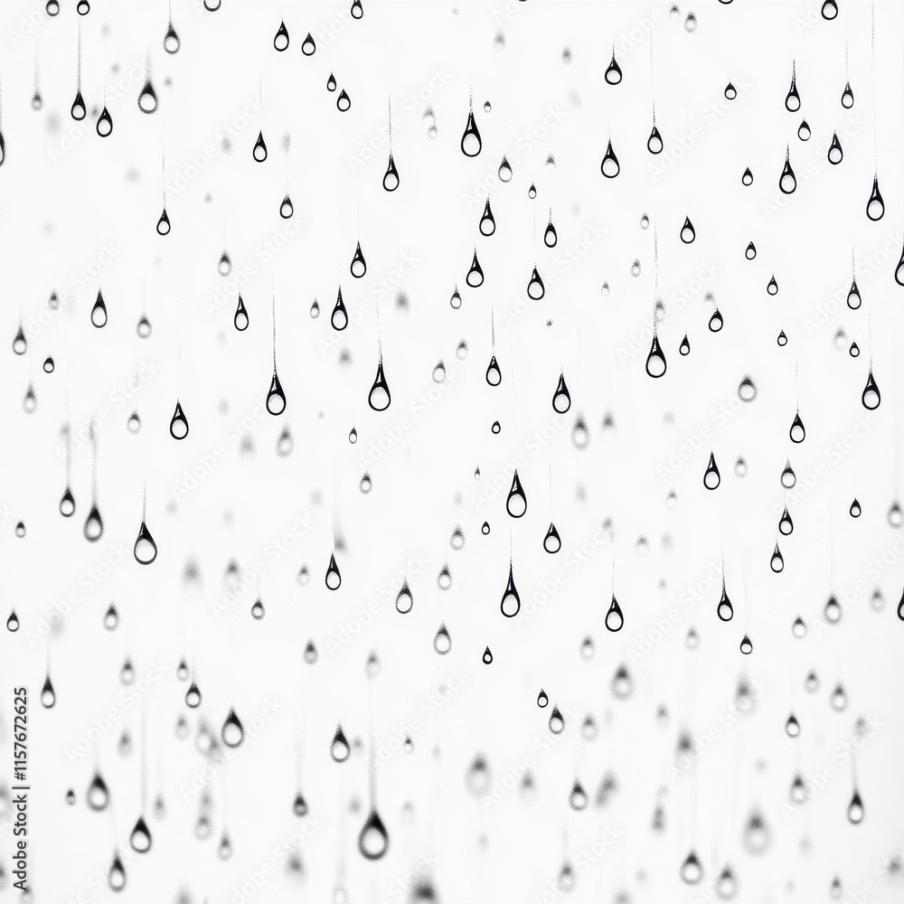 Poster a close-up of raindrops cascading down a transparent surface, creating a soothing and reflective atm