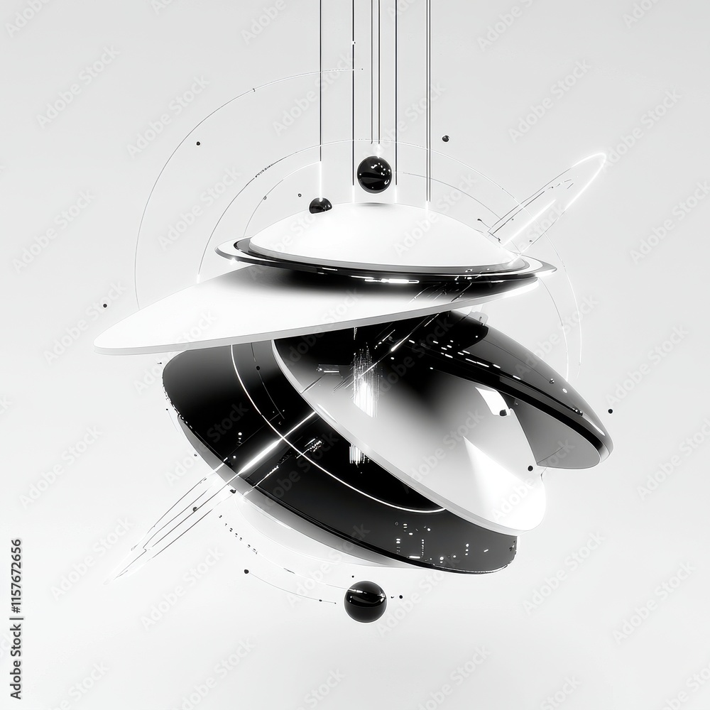Aufkleber abstract black and white 3d shapes intertwine, showcasing a dynamic and modern design element.