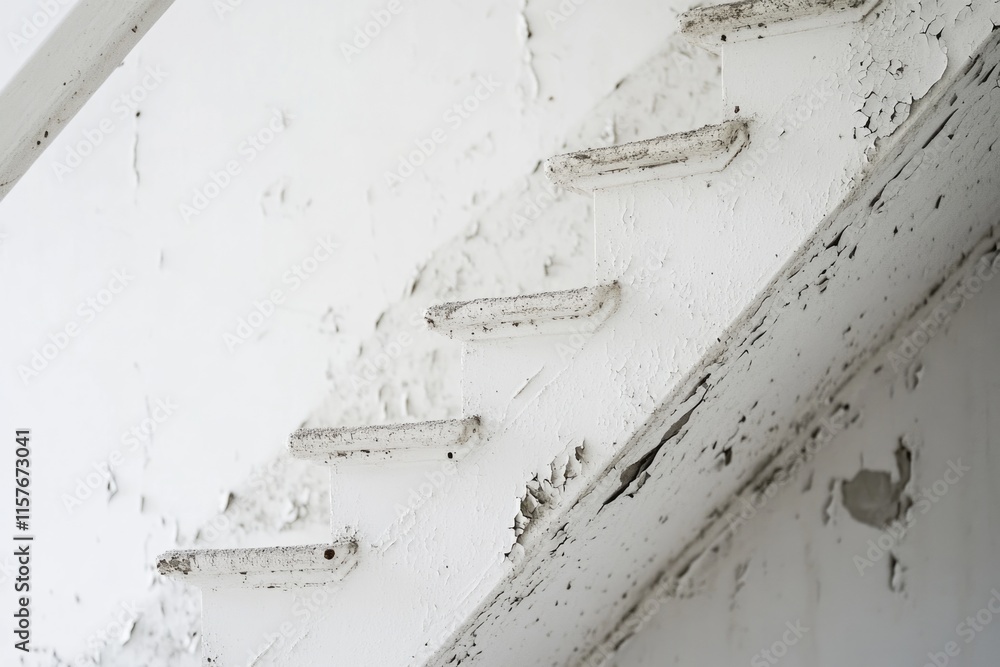 Poster A close-up shot of a staircase with peeling paint, ideal for use in architectural or design projects