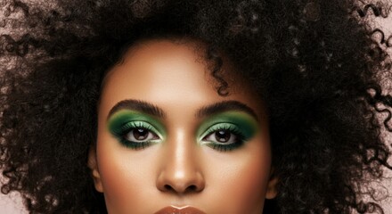 Vibrant green eye makeup on african female portrait highlighting bold beauty concepts