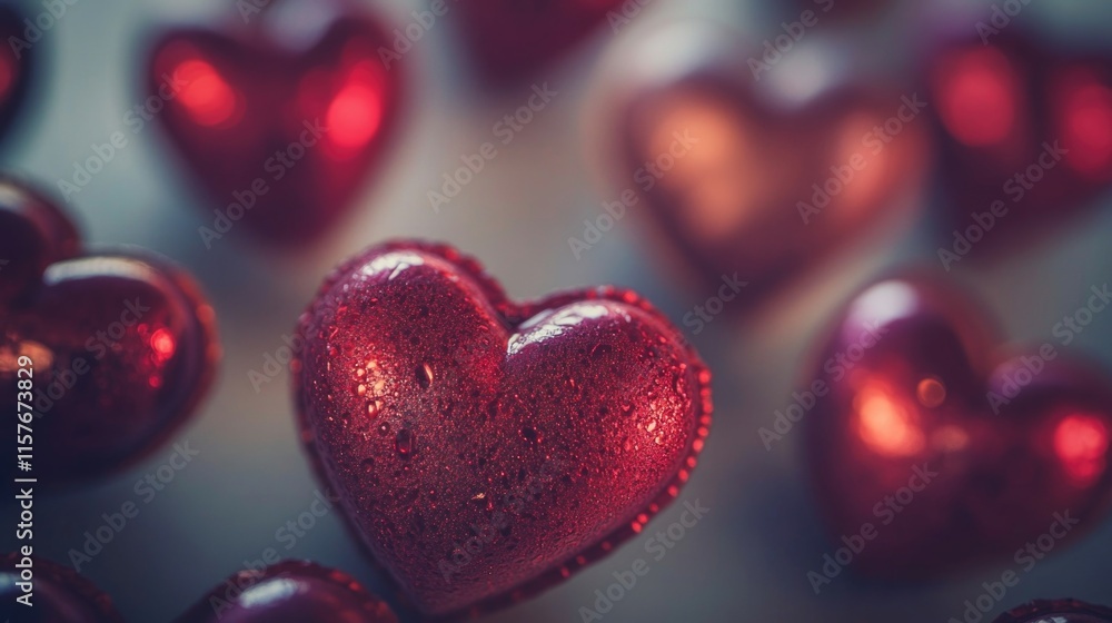 Poster a collection of bright red hearts arranged on a table