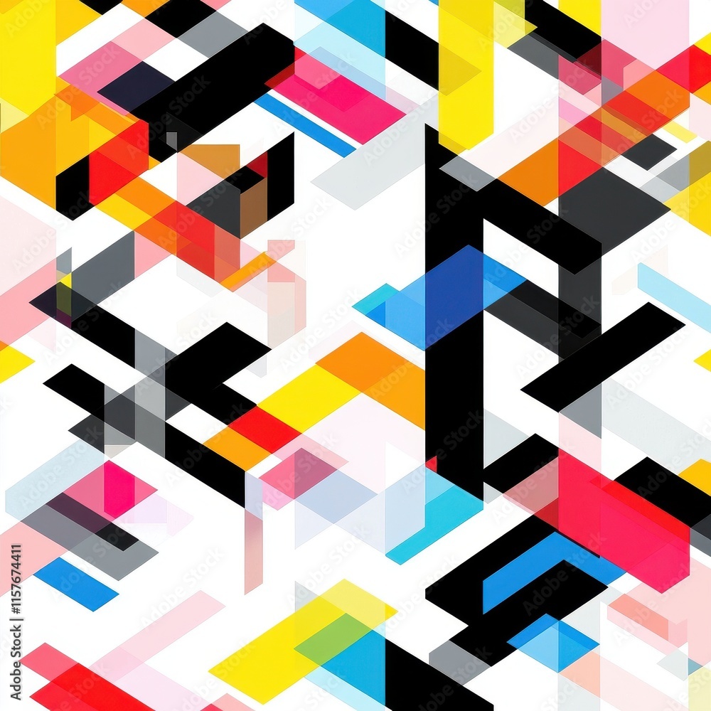 Poster vibrant abstract composition with bold shapes and colors, creating a dynamic visual experience.