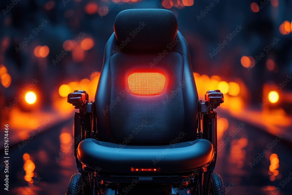 Poster a close-up of a chair with a single red light shining on it, often used in dark or moody settings