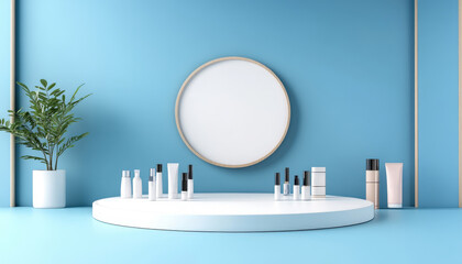 Blue Minimalist Beauty Product Display Mockup Cosmetics
