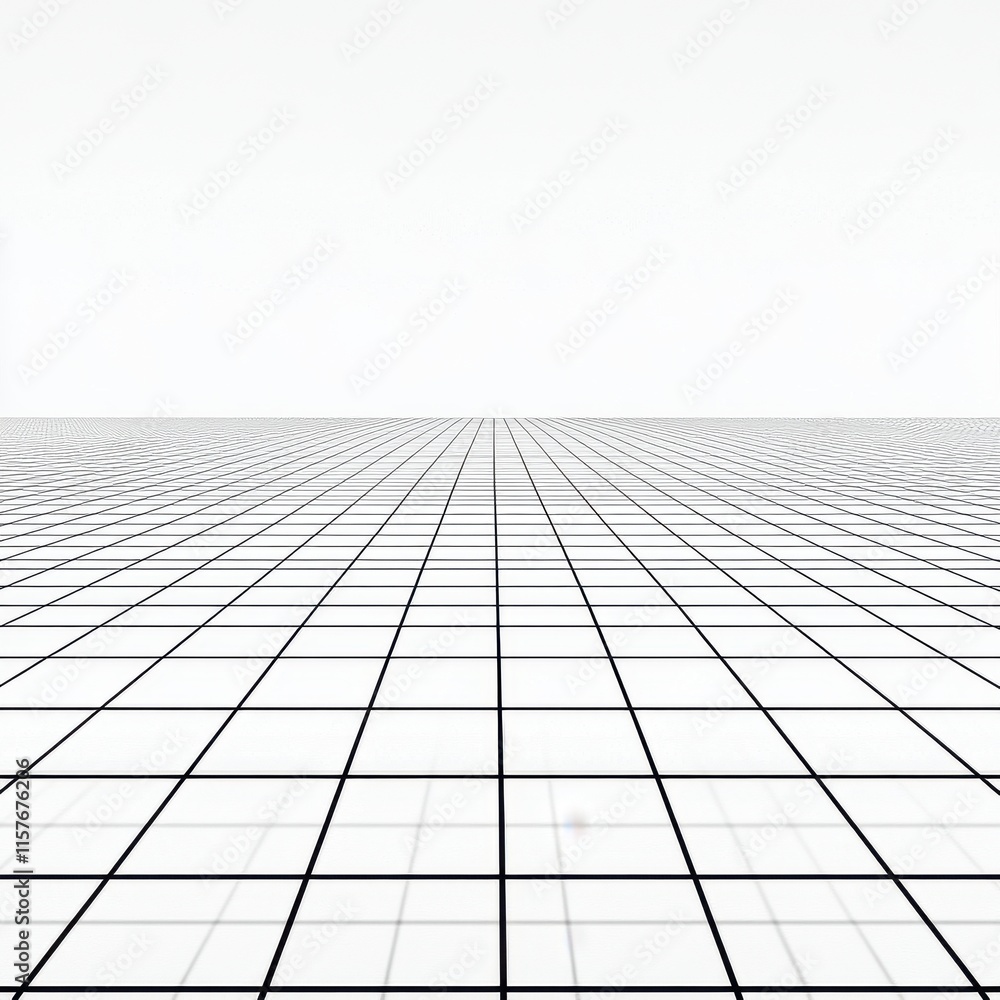 Poster minimalist black grid lines on a white surface create a sense of depth and perspective.