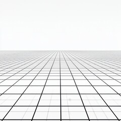 Minimalist black grid lines on a white surface create a sense of depth and perspective.