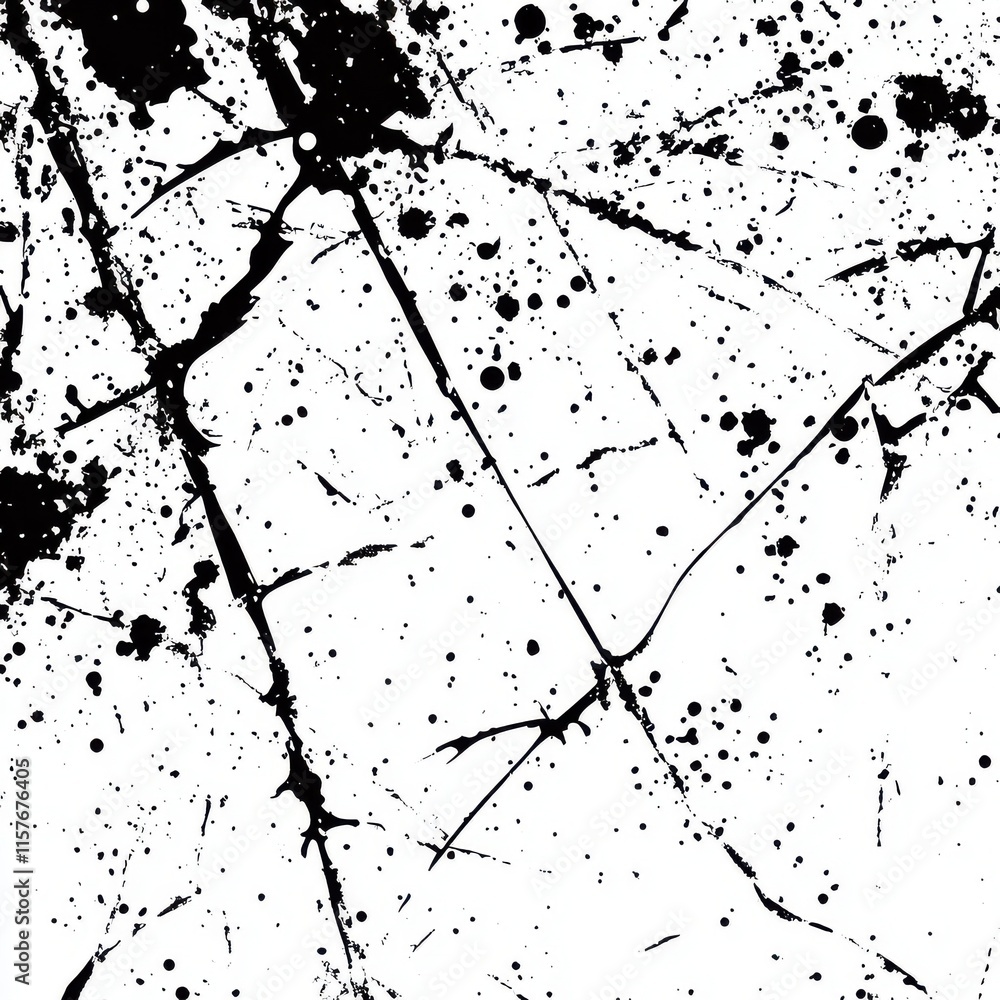 Poster abstract black and white texture featuring chaotic splatters and lines, creating a striking visual c