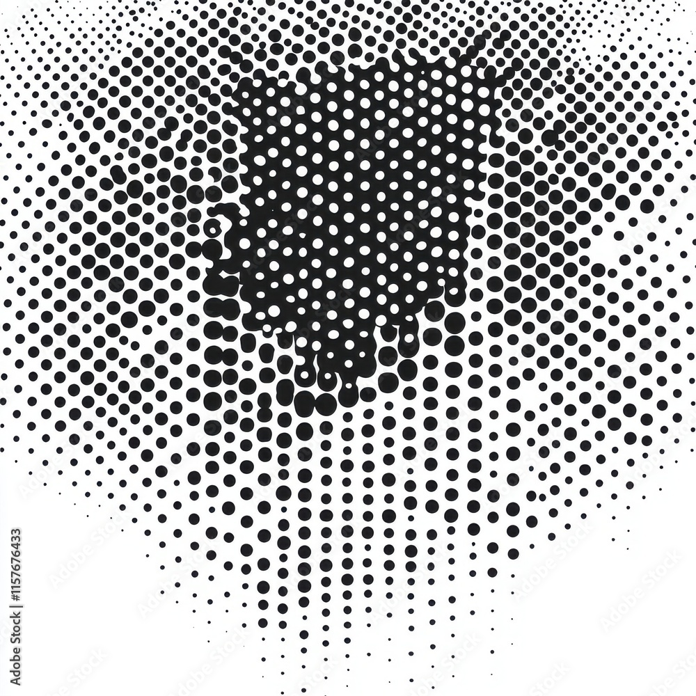 Poster An artistic black and white pattern featuring a central area of dense dots creating a striking contrast.