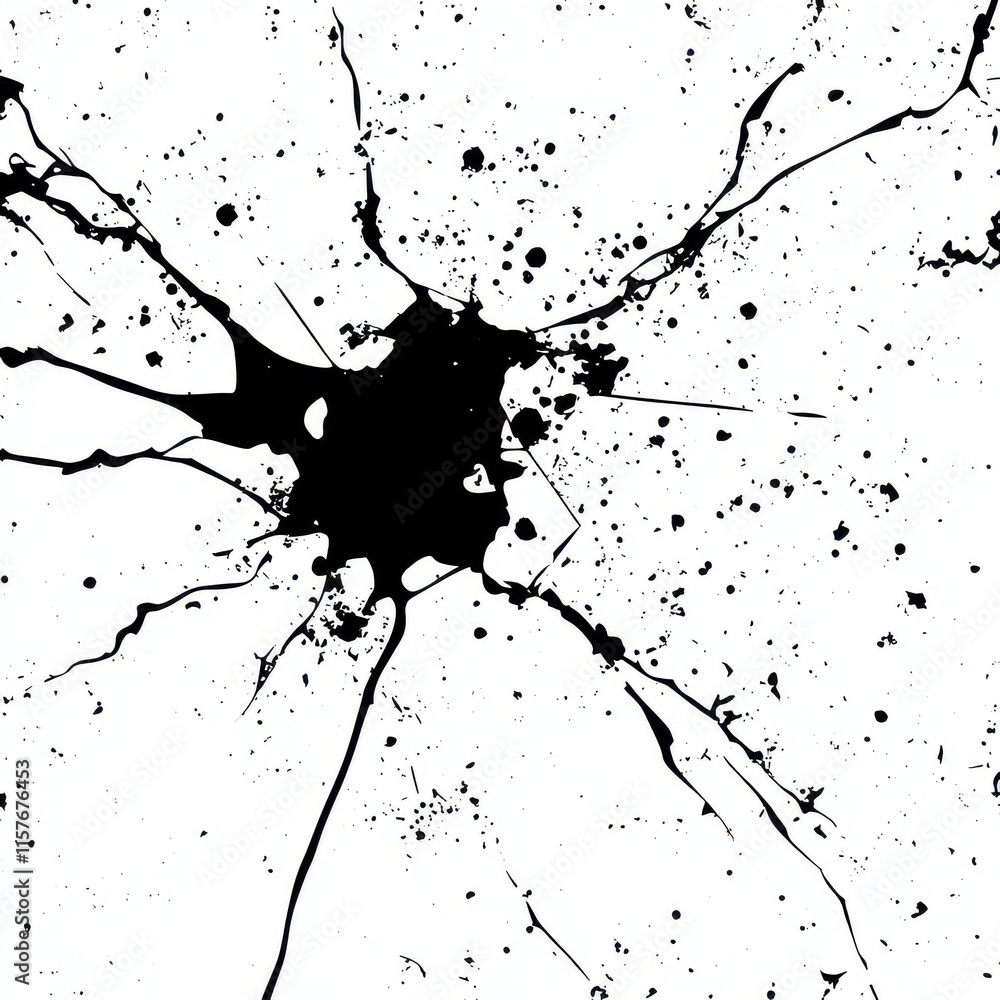 Poster abstract black ink splatter on white canvas, creating a dynamic and artistic visual contrast.