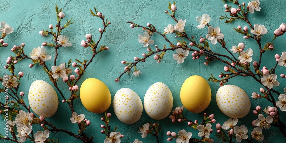 Poster a group of eggs sitting on a tree branch, possibly left there by a bird