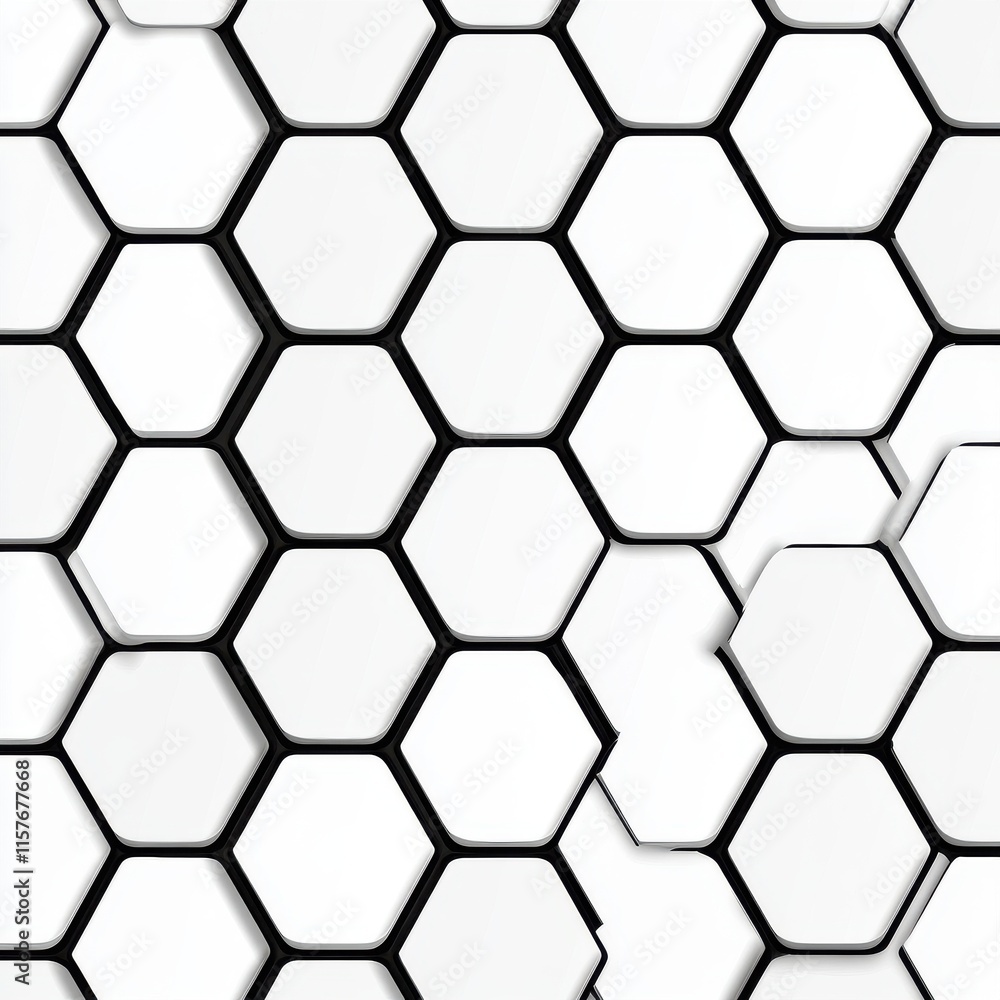 Aufkleber a striking abstract design featuring a pattern of interconnected white hexagons with black outlines.