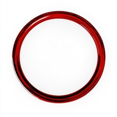 A vibrant red circular object set against a clean white background, creating a striking visual contrast.