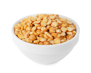 Dried peas in bowl isolated on white