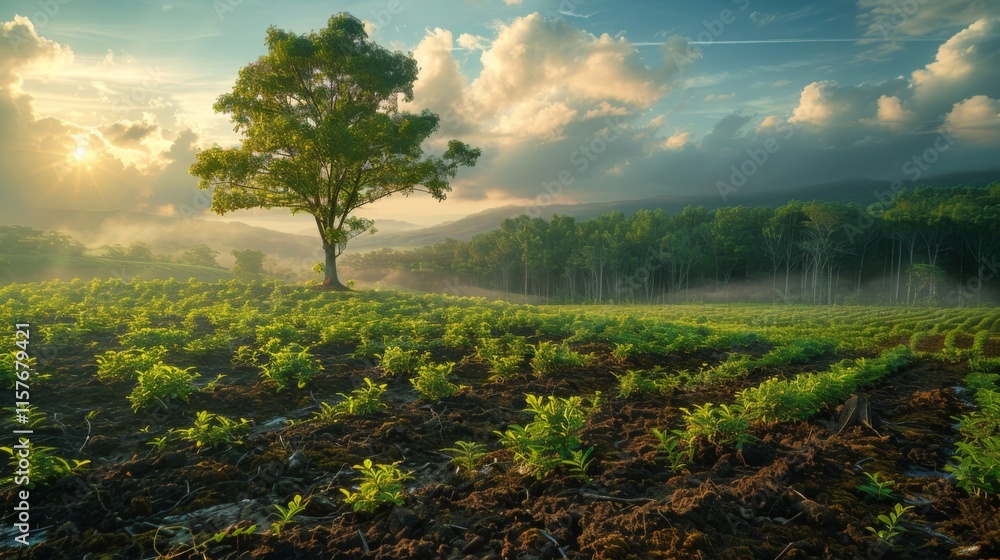 Poster create an image of a reforestation project restoring degraded landscapes