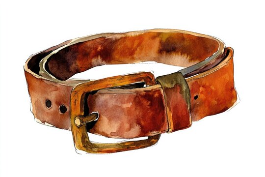 A watercolor painting of a belt on a white background, ideal for design or decoration